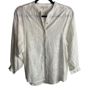 Jennifer Grace Size Small Embroidered Button Down Blouse White Peasant Romantic